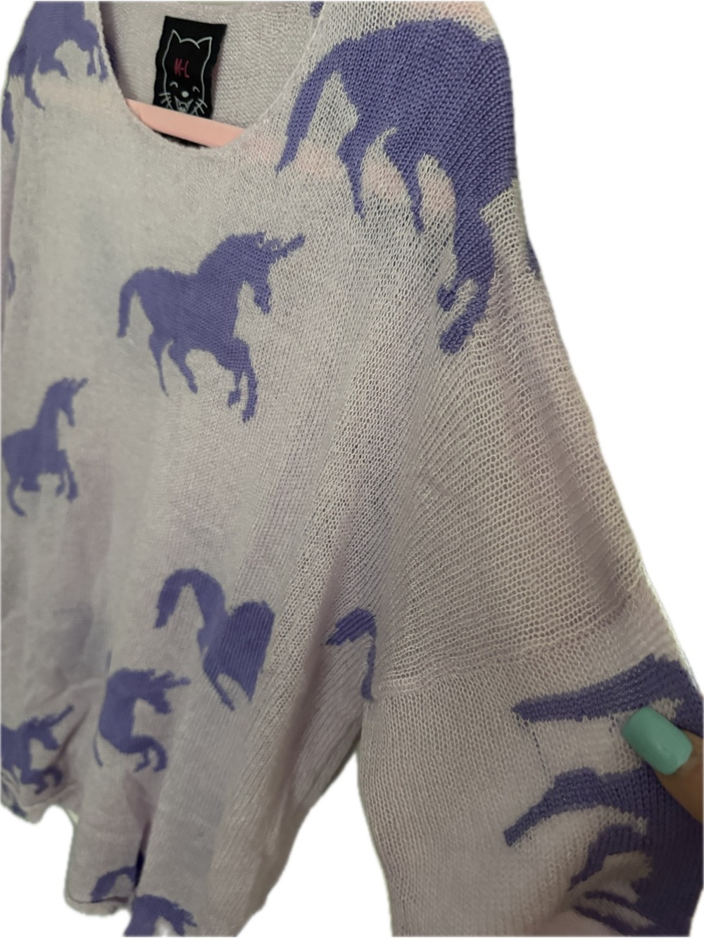 Drop Dead Lavender Crewneck Sweater with Purple Unicorn Motif Size M-L - Picture 4 of 6